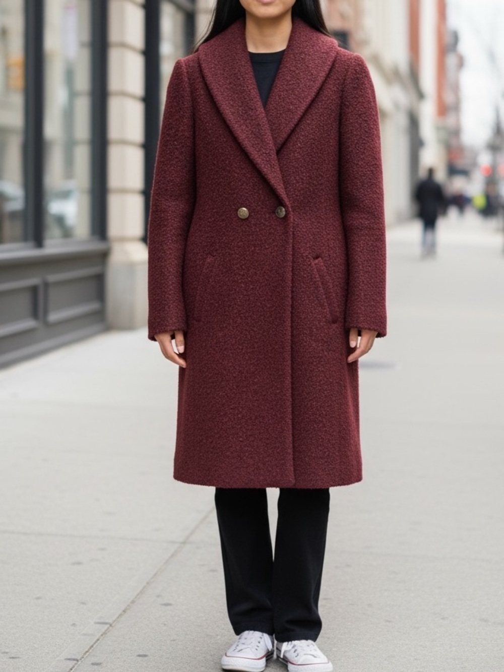 RW&CO Maroon Red Teddy Double Breasted Long Cozy Layering Coat Sz XS